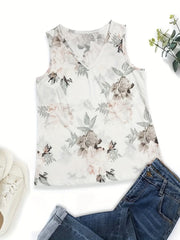 Floral Tank Top V Neck Summer Sleeveless