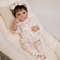 Realistic Vinyl Open Eye Bettie Doll Full Body with Implanted Hair Floral Outfit