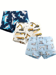 3pcs Boy's Boxer Briefs Cartoon Animal Print Elastic Waist Shorts