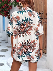 Tropical Print Vacation 2pc Set Button Front Shirt & Shorts