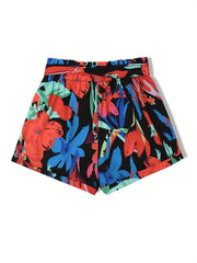 Floral Print Paper Bag Waist Belted Shorts for Women