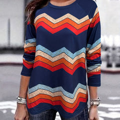 Colorblock Stripe Print Pullover Sweatshirt Long Sleeve Crew Neck