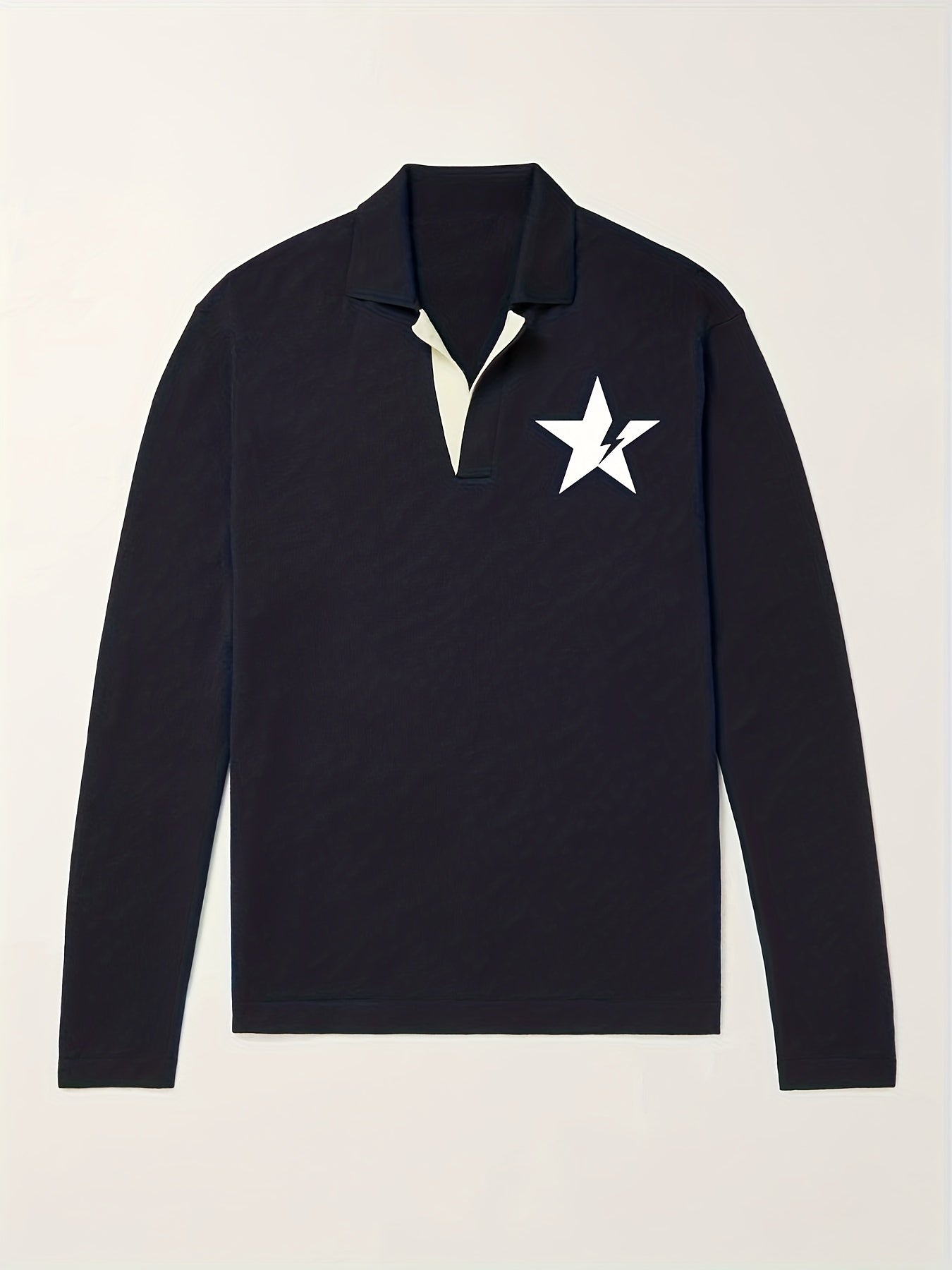 Star Pattern Polo Sweater Men's Casual Warm Mid Stretch V Neck Pullover Sweater