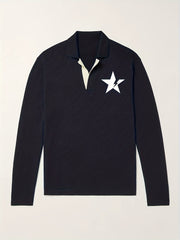 Star Pattern Polo Sweater Men's Casual Warm Mid Stretch V Neck Pullover Sweater