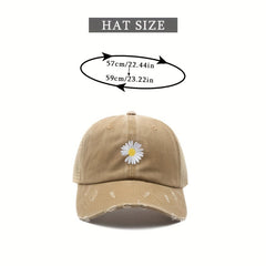Daisy Embroidered Ponytail Trucker Hat Ripped Washed Distressed Baseball Cap