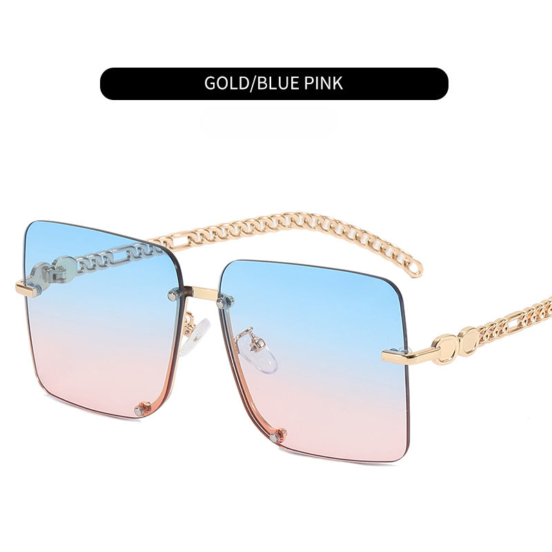 Multicolor Metal Chain Sunglasses with Zipper Case
