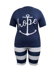 Women's Anchor & Stripes Tee & Shorts Outfit Set