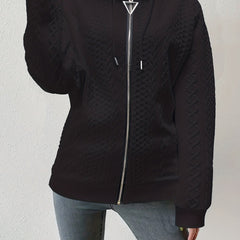 Twist Pattern Zip Up Hoodie Long Sleeve Drawstring Hoodie