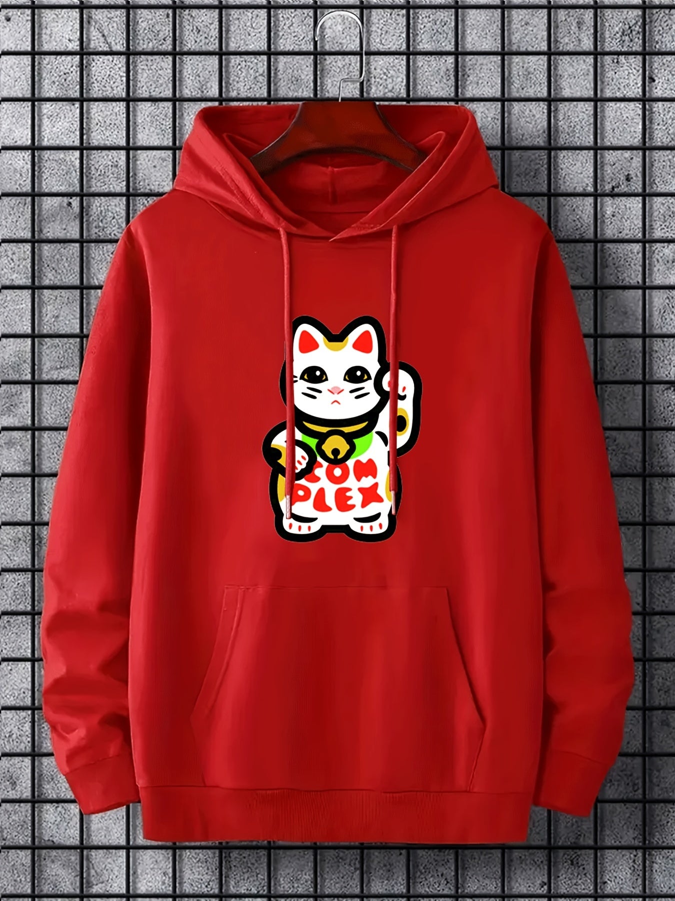 Lucky Cat Print Hoodies For Men Graphic Sweatshirt With Kangaroo Pocket