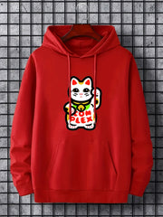 Lucky Cat Print Hoodies For Men Graphic Sweatshirt With Kangaroo Pocket