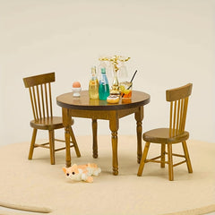 3pcs Wooden Furniture Set Dollhouse Table and Chairs DIY Photography Props