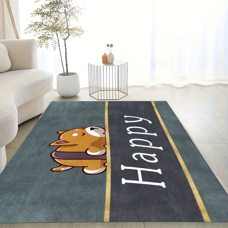 Dog Pattern Shaggy Area Rug Waterproof Throw Rugs