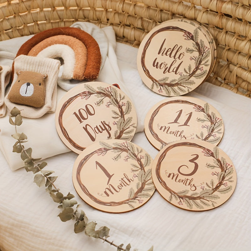 Wooden Flower Vine Milestone Birth Sign Growth Record Book