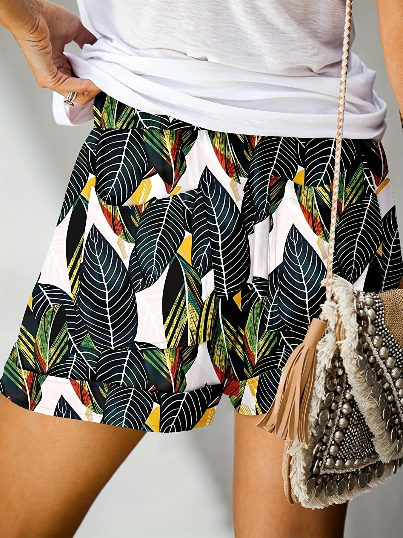 Tropical Print Drawstring Shorts for Women