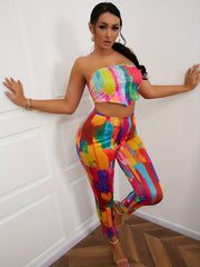 Rainbow Stripe Yoga Leggings High Waist Workout Tights Women's Activewear