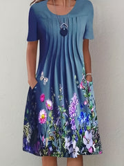 Floral Print Dress with Pockets - Plus Size