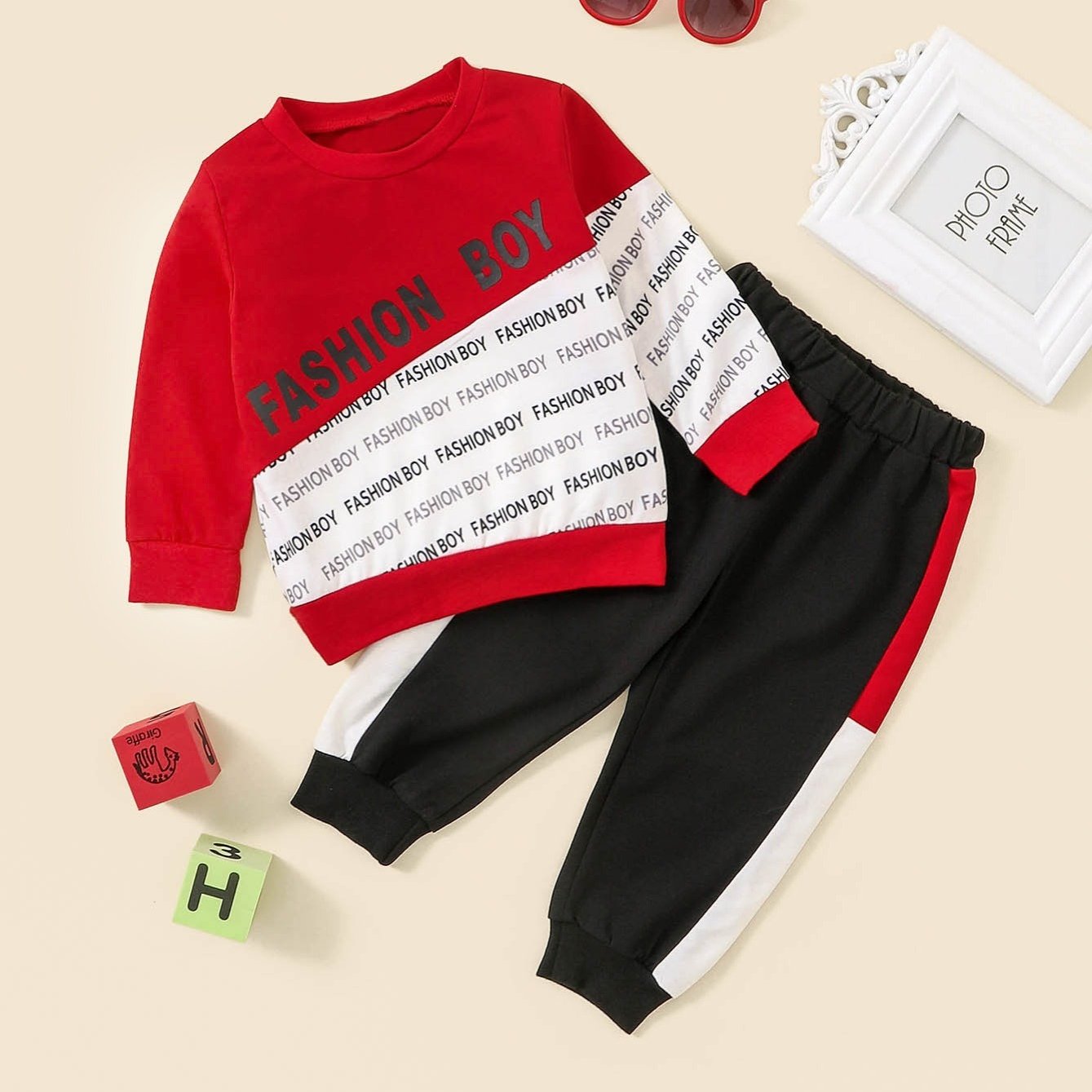 Autumn Winter Long sleeved Round Neck Letters FASHIONBOY Boys Trousers Suit