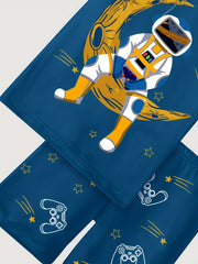Boy's Moon Astronaut Pajama Set Short Sleeve Top & Shorts