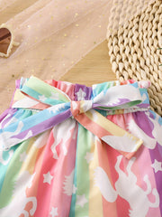 Toddler Girls Rainbow Cartoon Unicorn Graphic Shorts