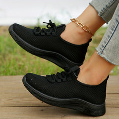 Women's Mesh Panel Sneakers Lace Up Low Round Toe Casual Shoes