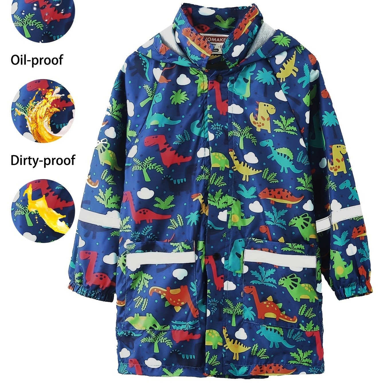 Boys Cartoon Print Rain Jacket Hooded Lightweight Waterproof Windbreaker
