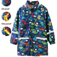 Boys Cartoon Print Rain Jacket Hooded Lightweight Waterproof Windbreaker