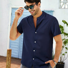 Men's Solid Button Up Short Sleeve Shirt for Summer