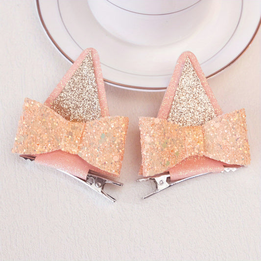 Sequin Glitter Cat Ears Hair Clips Set