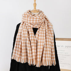 Women's Winter Houndstooth Plaid Wool Scarf