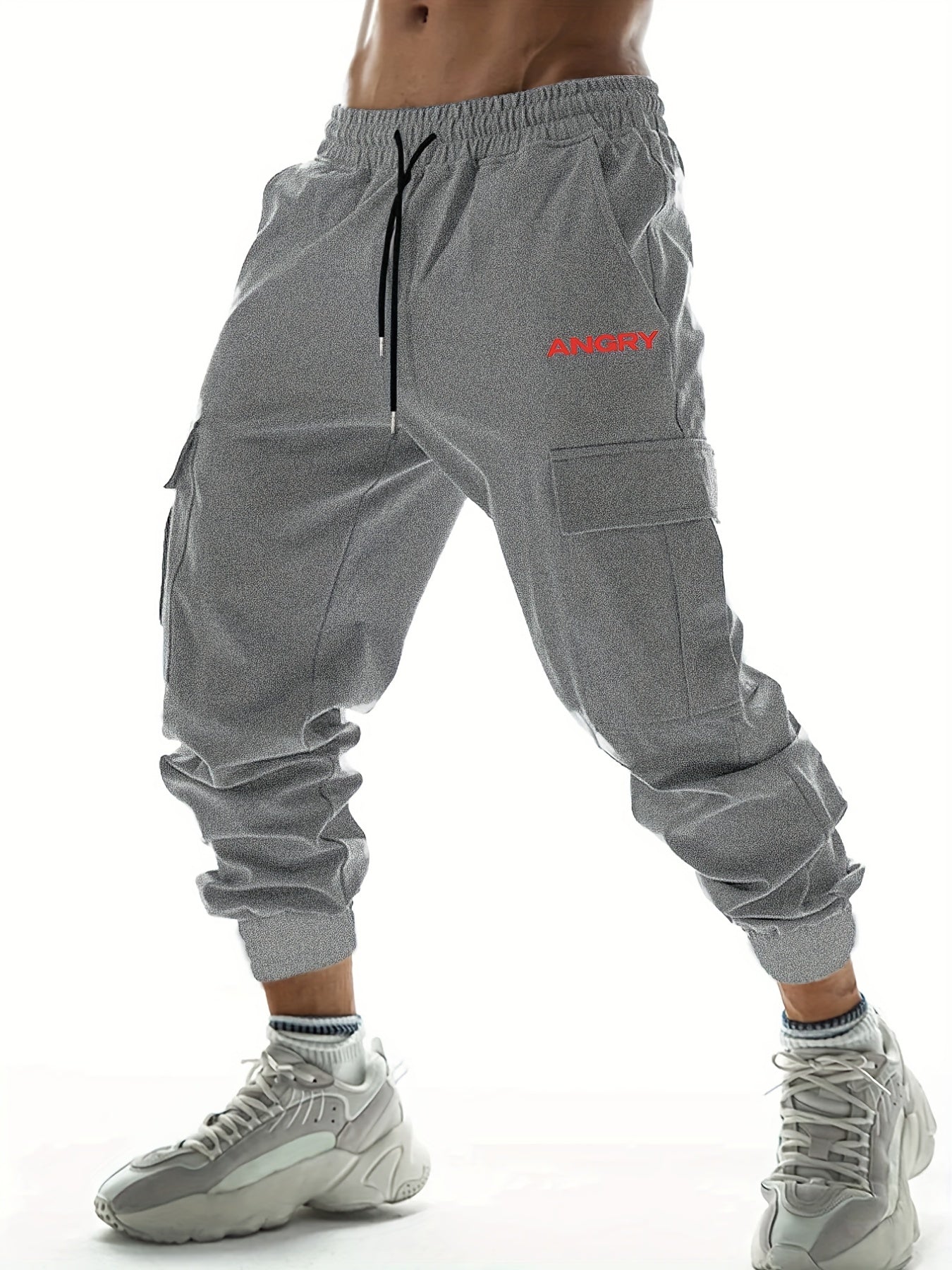 Angry Letter Casual Cargo Pants with Drawstring
