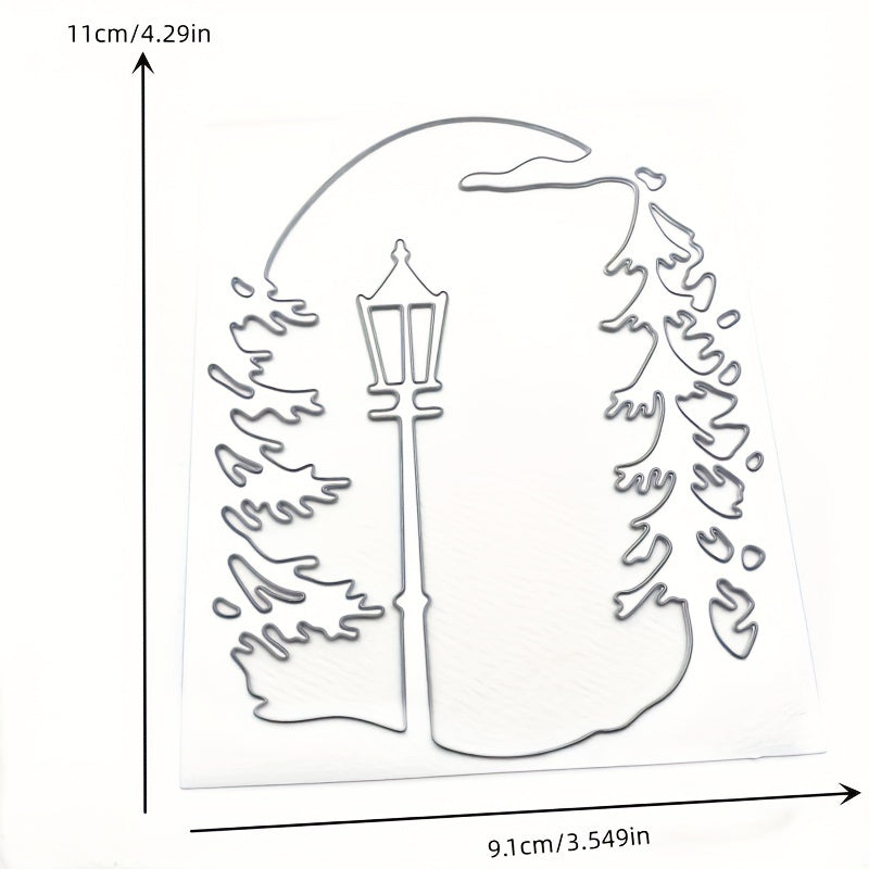 1pc DIY Christmas Tree Cutting Dies Street Lamp Background Carbon Steel Die