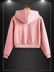 Women's Solid Zip Up Hoodie Drawstring Sweatshirt