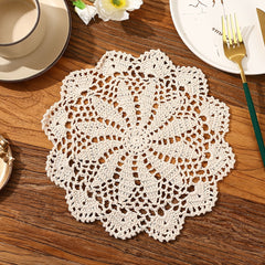 1pc Beige Lace Crochet Coaster Doily Vintage Fabric Anti-scald