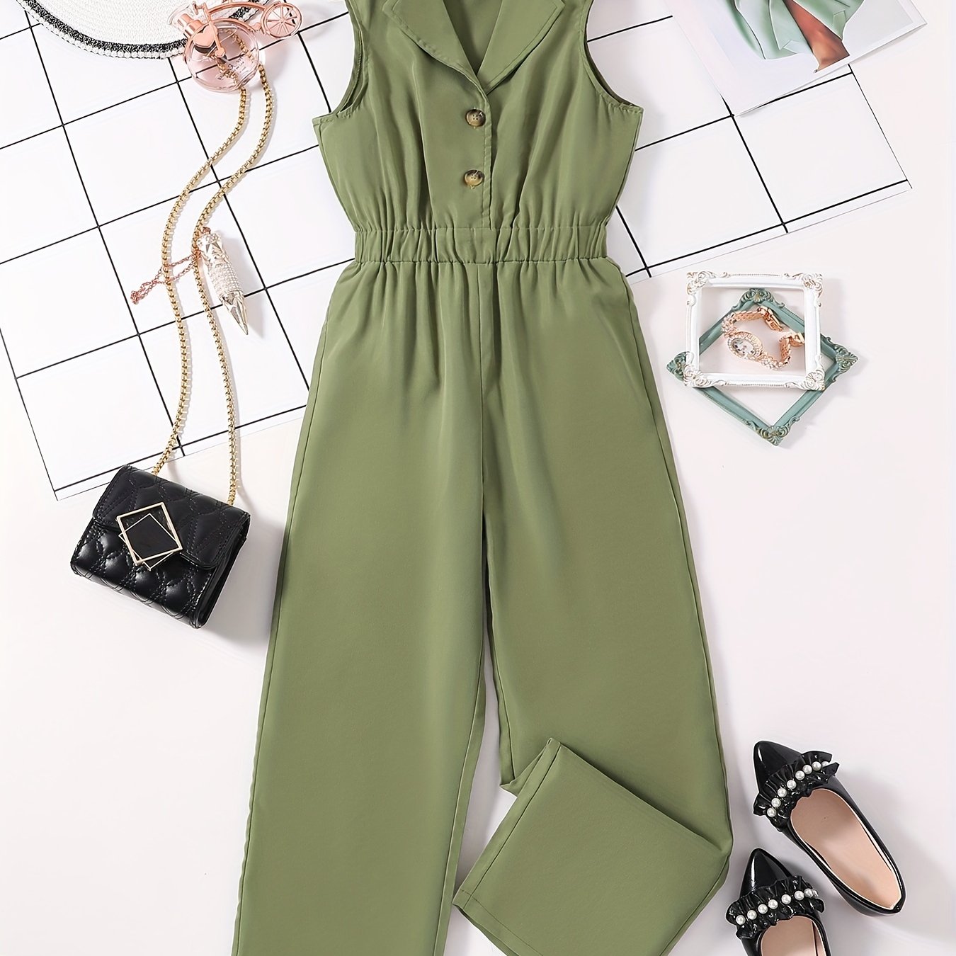 Girls Romper Jumpsuit Button Down Sleeveless Long Jumpsuits For Beach Vacation