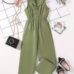 Girls Romper Jumpsuit Button Down Sleeveless Long Jumpsuits For Beach Vacation