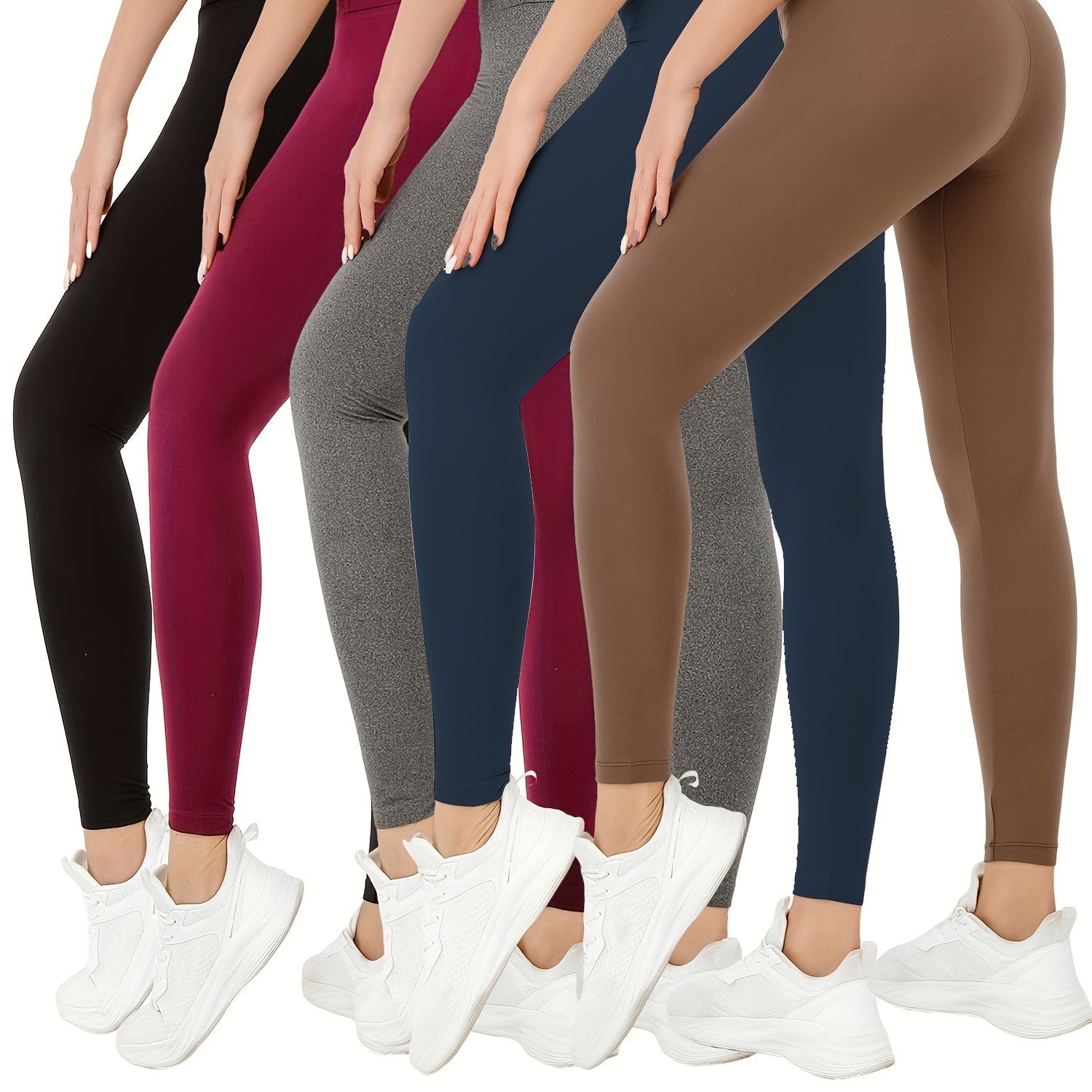 5pcs Solid Yoga Leggings Running Workout Sports Tight Pants Women's Activewear