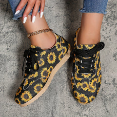 Women's Sunflower Pattern Sneakers Casual Lace Up Outdoor Shoes