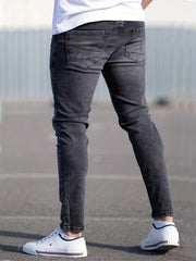 Stretch Denim Pants Men's Slim Fit Distressed Jeans with Pockets