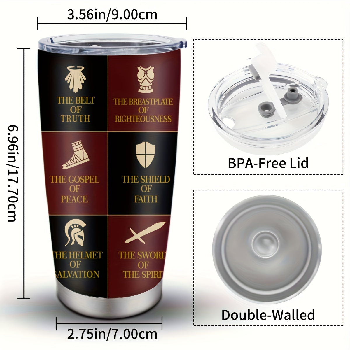 Christian God's Armor 20oz Stainless Steel Mug - Religious Inspiration Gift
