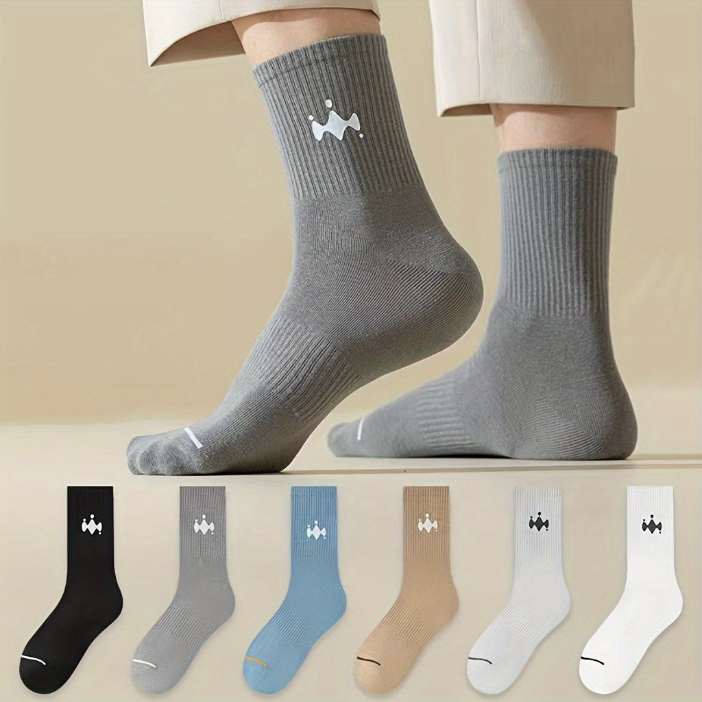 6 Pairs Men's Crew Cotton Socks Spring Autumn