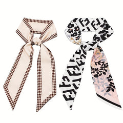 2pcs Pink Skinny Scarf Long Ribbon Neckerchief Twilly Scarf