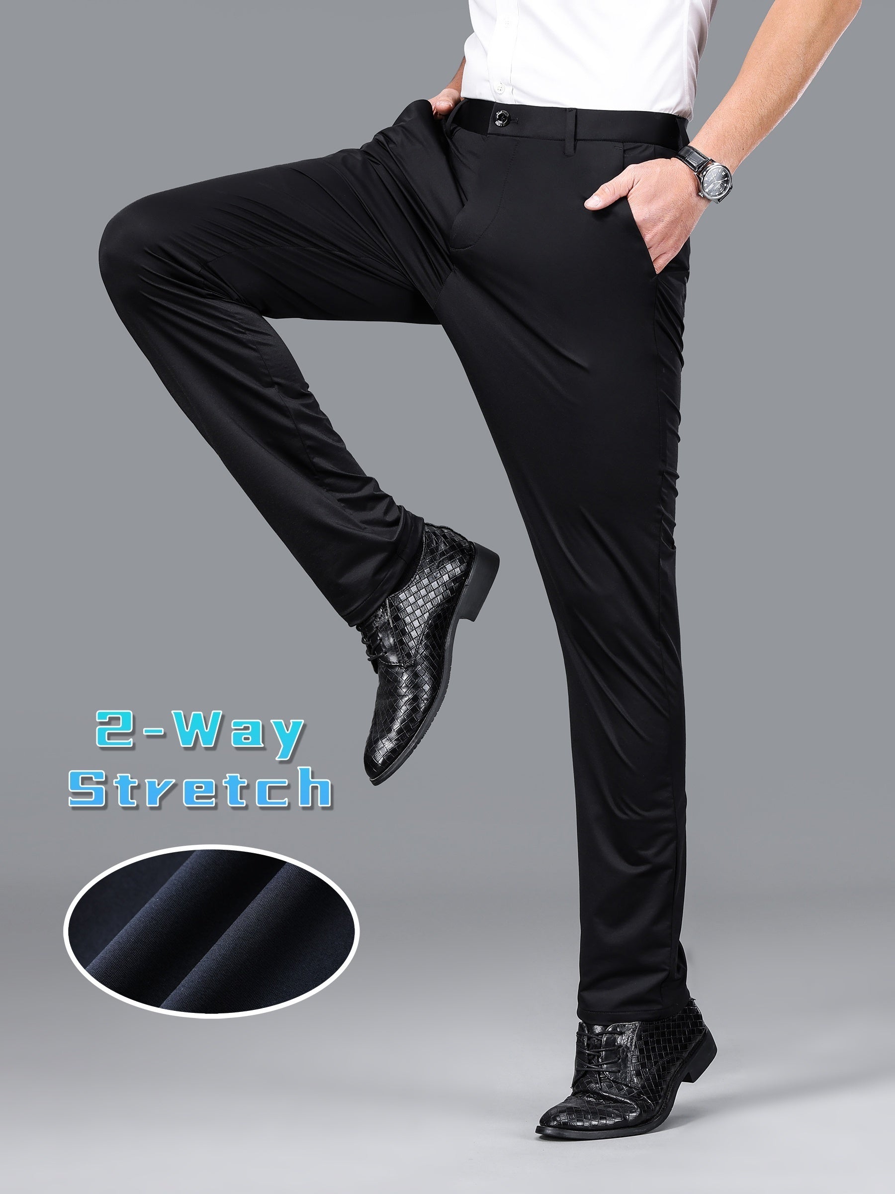 Men's Formal Solid Mid Stretch Dress Pants For Business