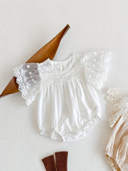 Baby Girls Lace Sleeve Cotton Onesie for Summer
