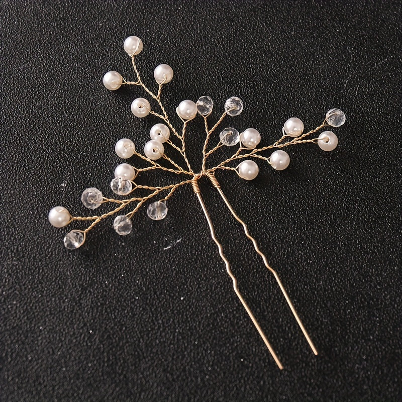 Silvery Crystal Faux Pearl Hairpins U shaped Hair Pin Wedding Bridal Hair Sticks