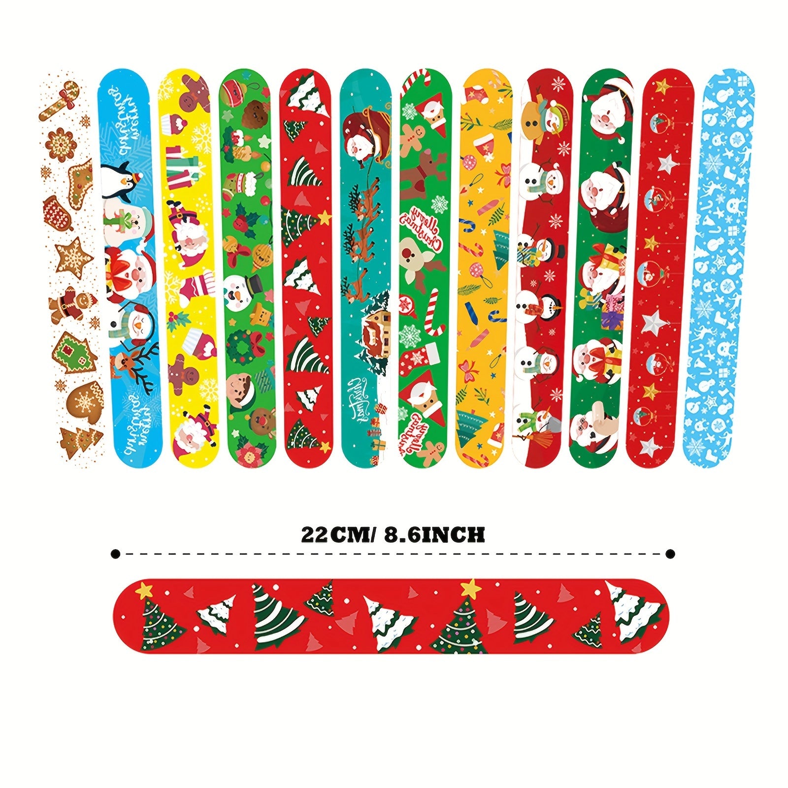24pcs Christmas Snap Bracelets Assorted Xmas Pattern Slap Wristband Party Favors