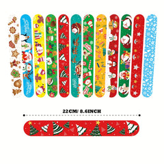 24pcs Christmas Snap Bracelets Assorted Xmas Pattern Slap Wristband Party Favors