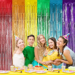 6pcs Rainbow Party Decorations Foil Fringe Curtains