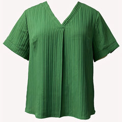 Casual Blouse Women's Plus Soild Ribbed Short Sleeve V Neck Loose Summ