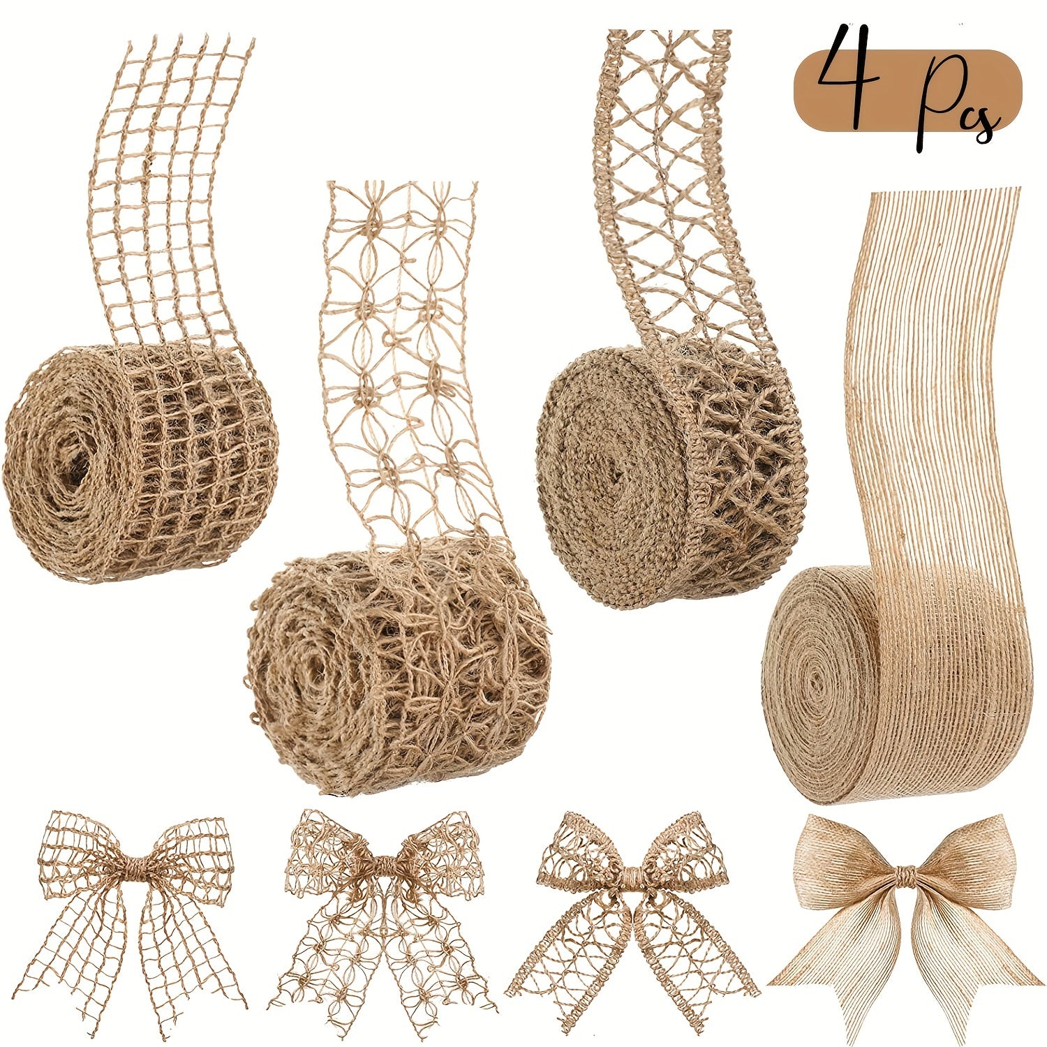 4pcs Burlap Ribbon Natural Jute Burlap Lace Ribbon Weeding Ri