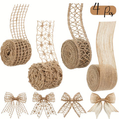 4pcs Burlap Ribbon Natural Jute Burlap Lace Ribbon Weeding Ri
